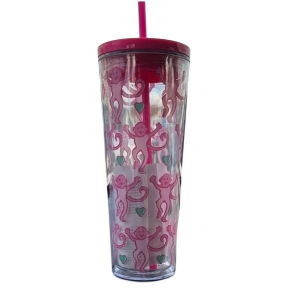 Starbucks x Roller Rabbit Limited Edition Collab Lovely Monkey 24oz Pink ColdCup - Picture 3 of 4